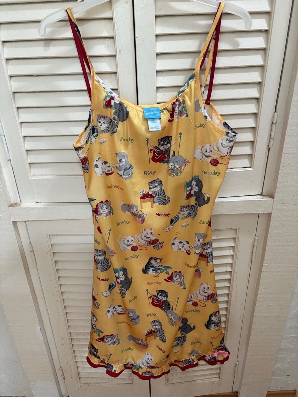 Kensie Girl Yellow Cat-Print Slip Dress with Red Trim